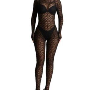 Naked Wardrobe Black Lace Bodysuit New